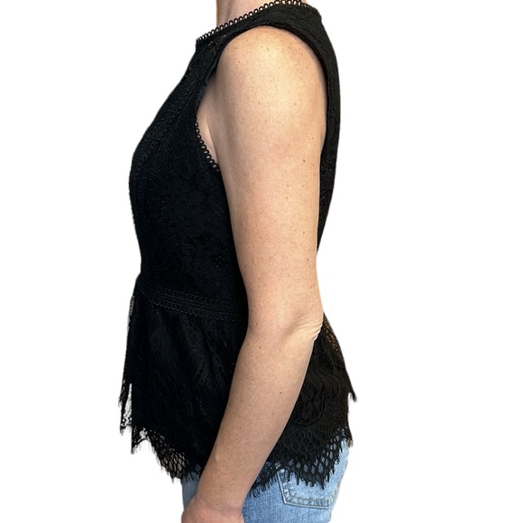NWT White House Black Market Lace Bodice Blouse Crochet Sheer Peplum Black 8 - Picture 4 of 14